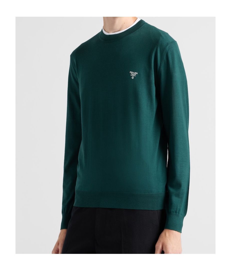 Prada Superfine Wool Round-neck Sweater In Bottle