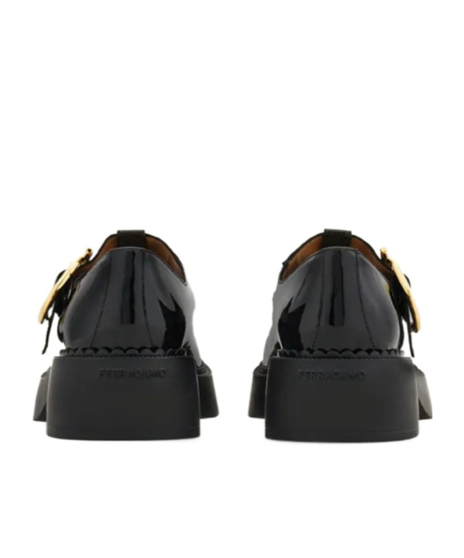 Ferragamo Leather Zoey Ballerinas Chunky Heel In Black