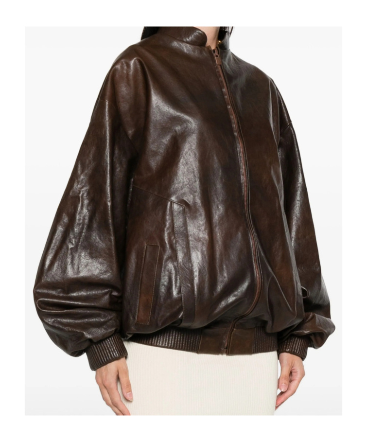 Magda Butrym Zip-fastening Ribbed-cuff Jacket In Brown