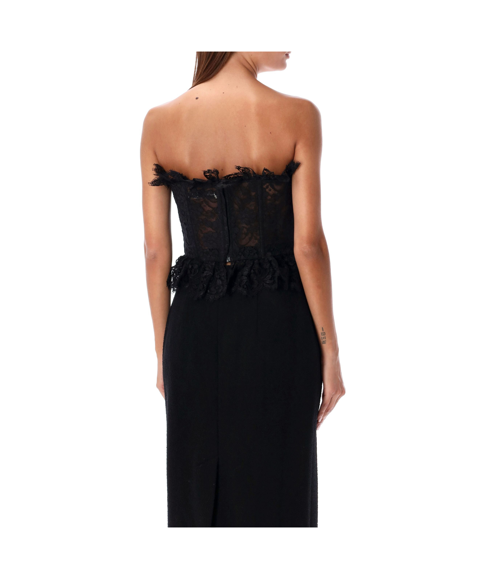 Alessandra Rich Strapless Bow-embellished Lace Bustier Top In Black