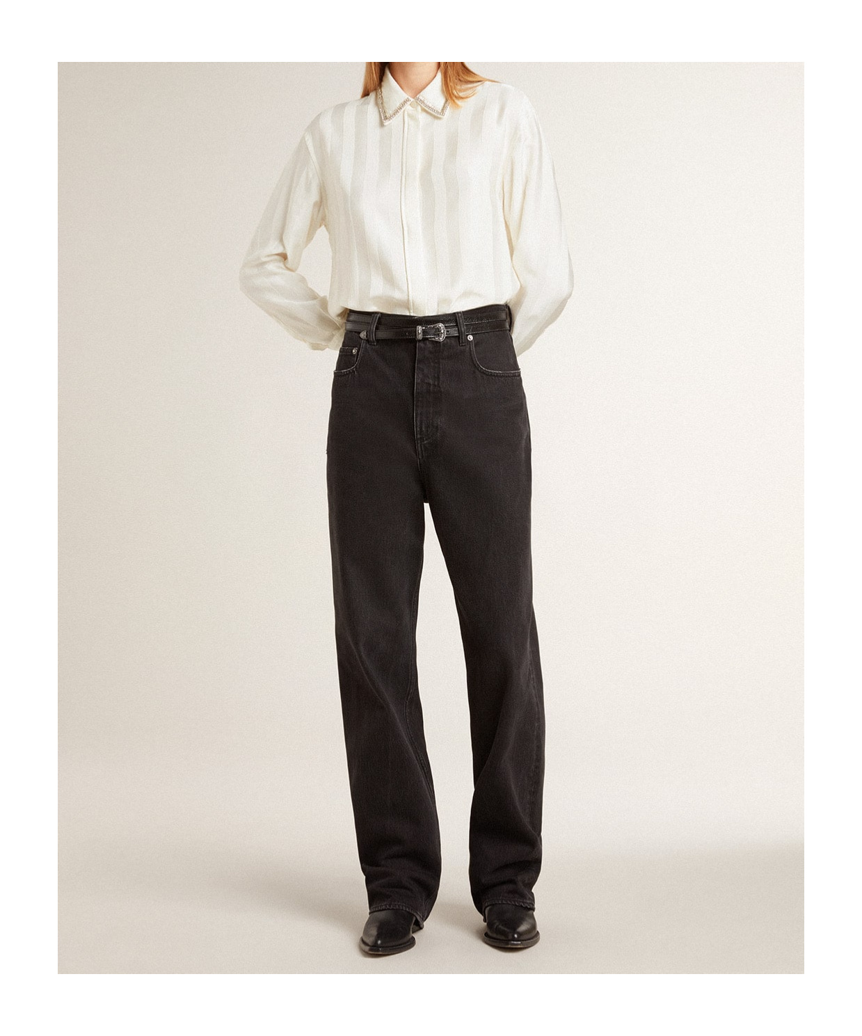 Golden Goose Vertical Stripe Long-sleeved Shirt In White