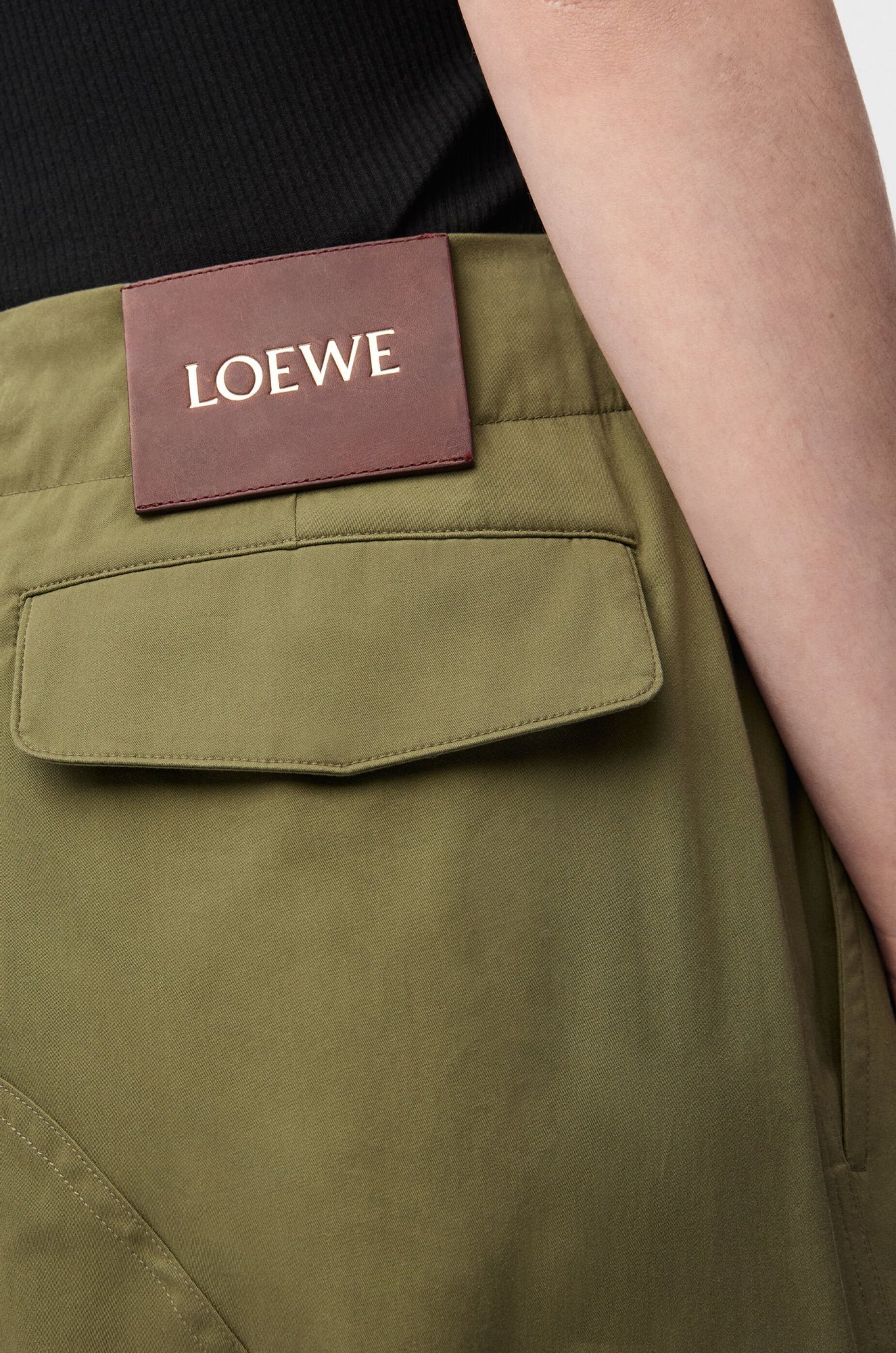 Shop Loewe Cargo Trousers In Cotton And Silk In Khaki Green