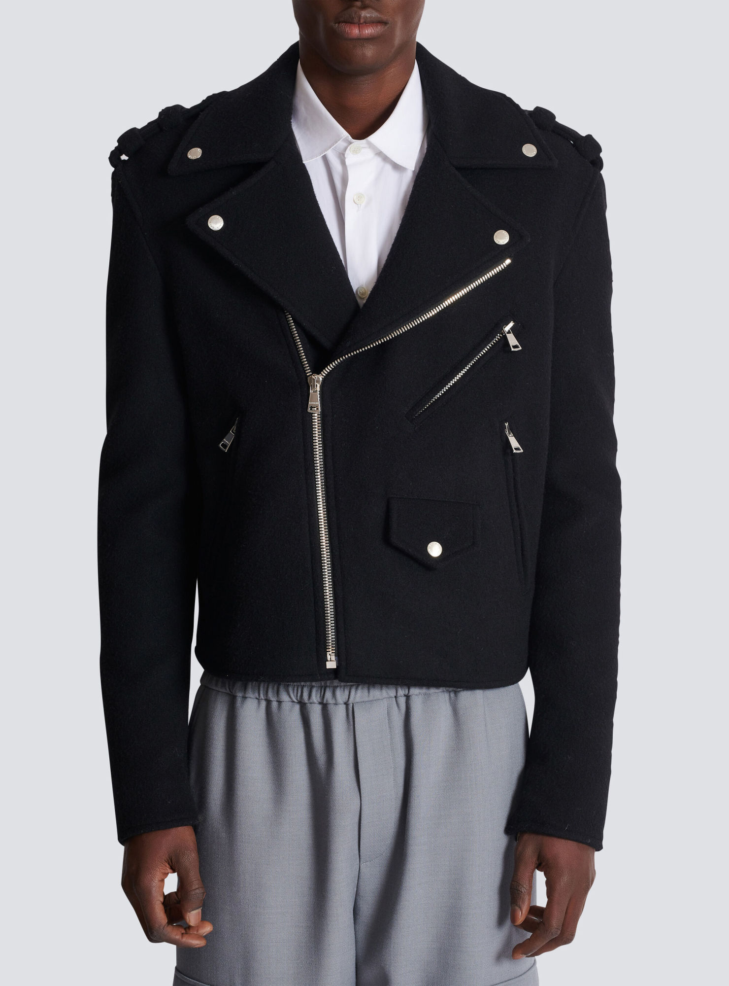 Balmain Wool Felt Biker Jacket In In Black