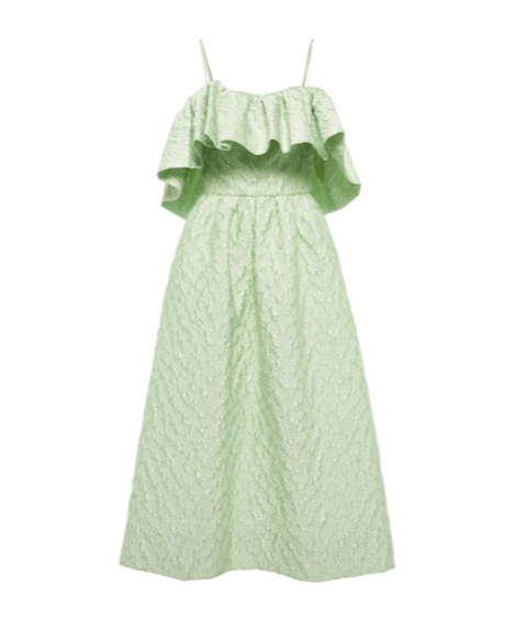 Monique Lhuillier Off-the-shoulder Materasai Textured Midi Dress In Green