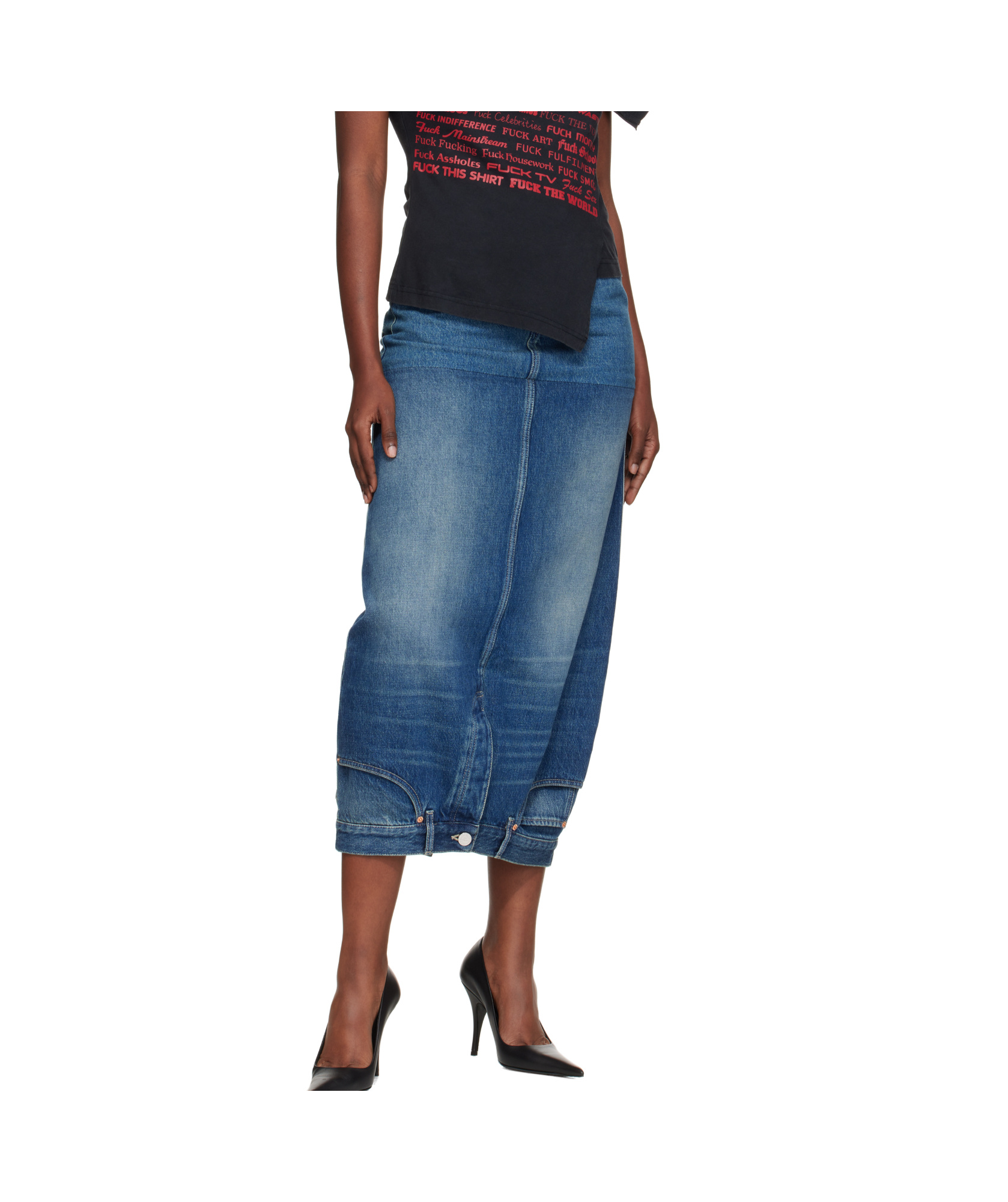 Vetements Upside-down Denim Midi Skirt In Blue