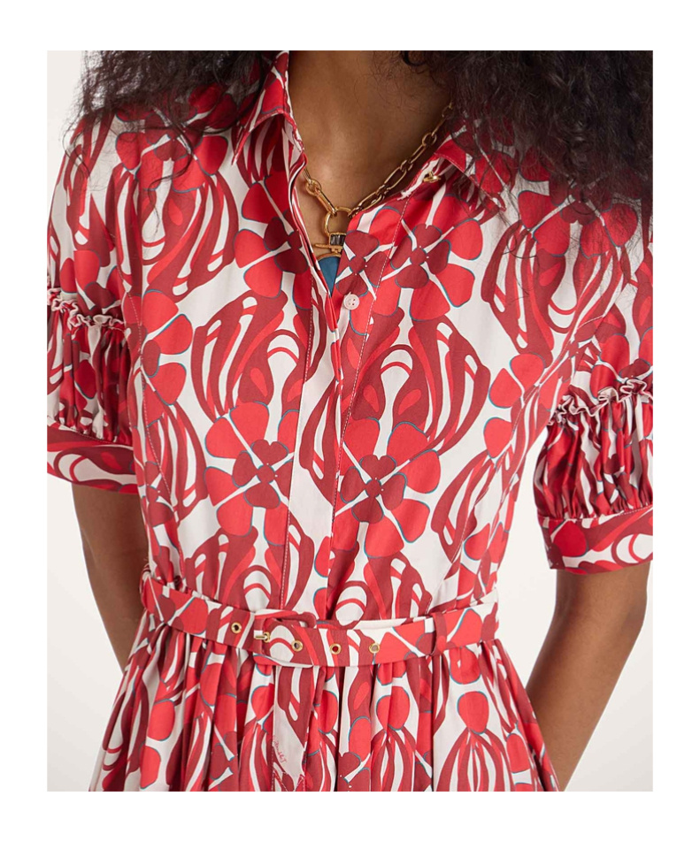 La Doublej Libertine Printed Cotton Shirt Dress In Red