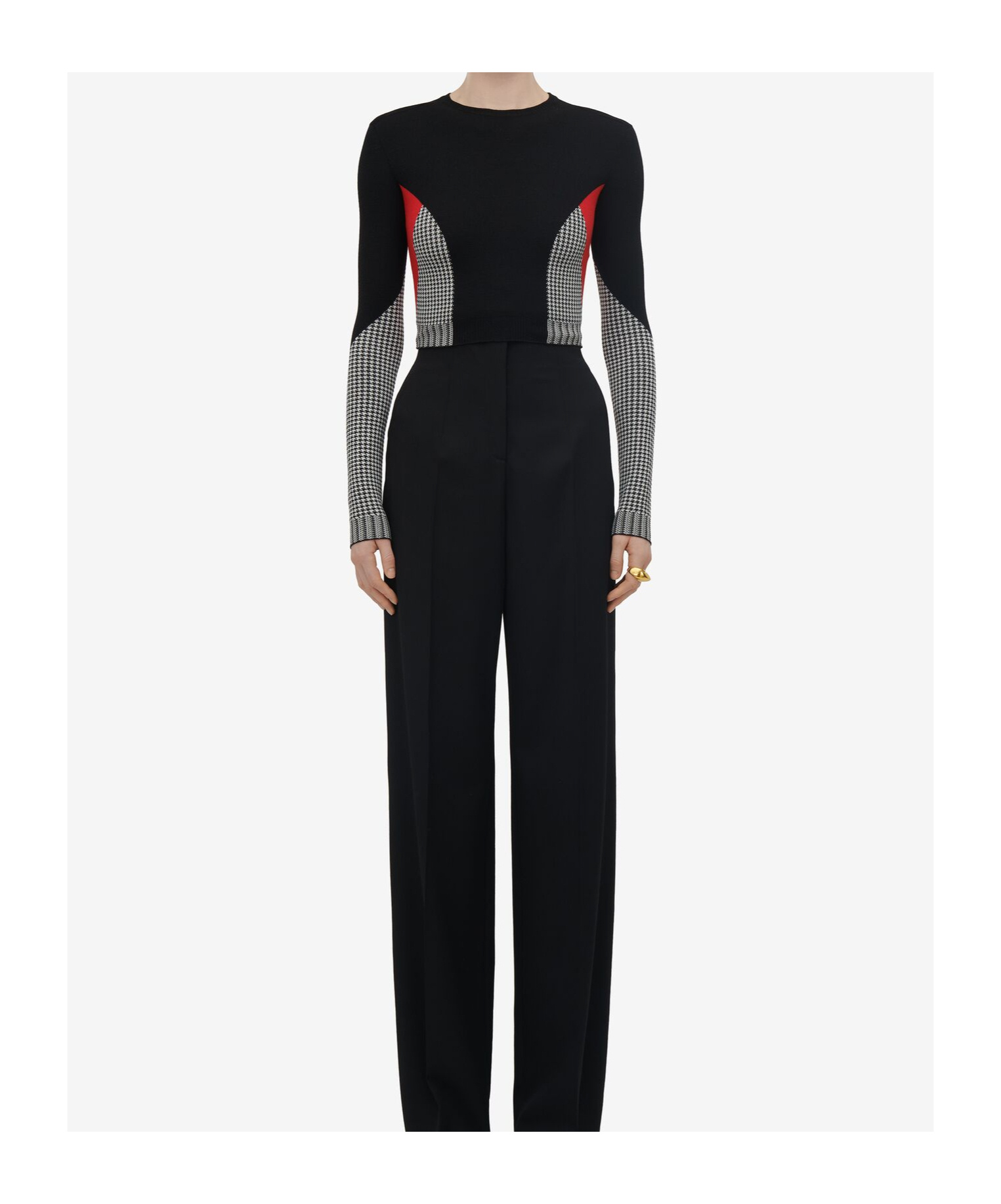 Alexander Mcqueen Dogtooth Color-matching Pullover In Black