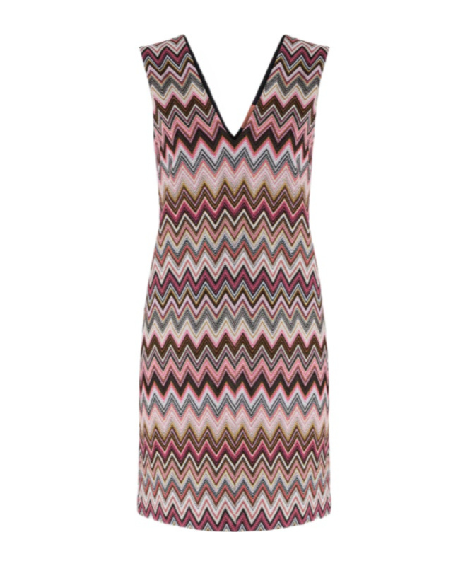 Missoni Sleeveless V-neck Cotton And Viscose Zigzag Mini-dress In Multi-color