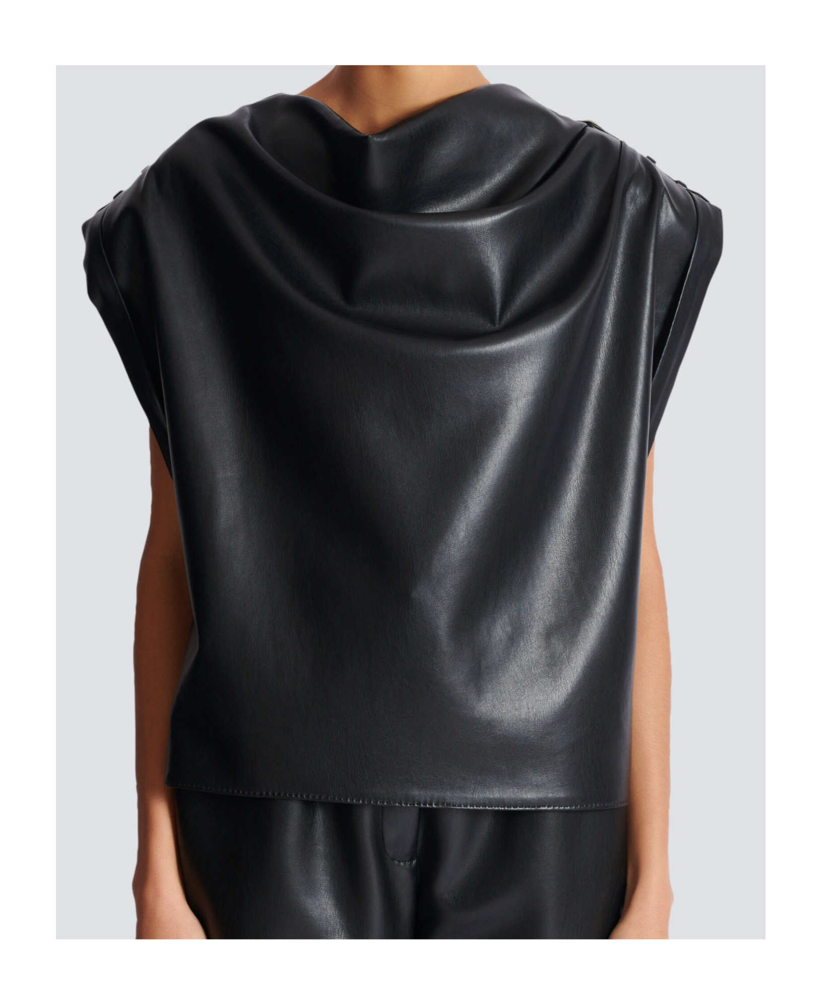 Balmain Drapiertes Oberteil Aus Faux-leder In Black