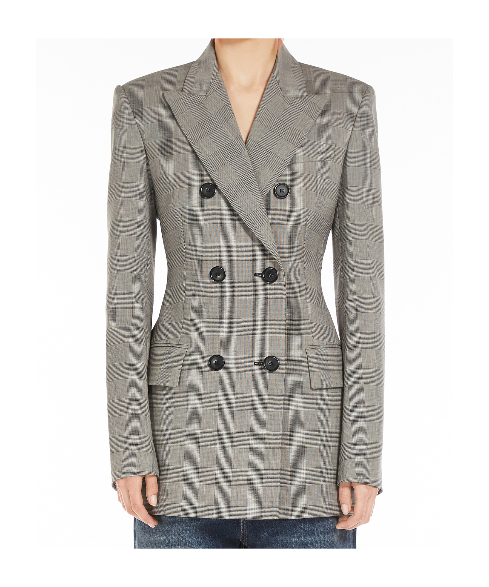 Sportmax Plaid Freshly Cut Wool Suit Coat In Gray