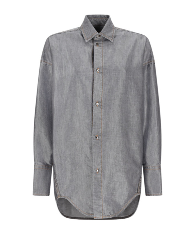 Darkpark Carla Oversized Metallic Denim Shirt In Gray