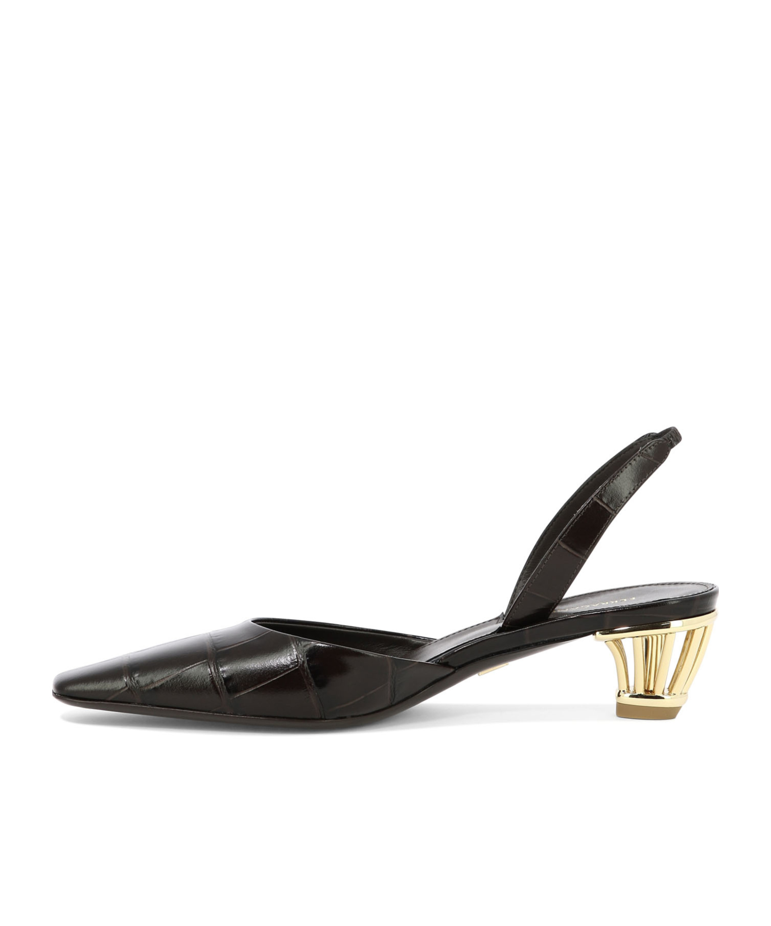 Ferragamo Sculptural Pointed Toe Sandals With Open Back In Black