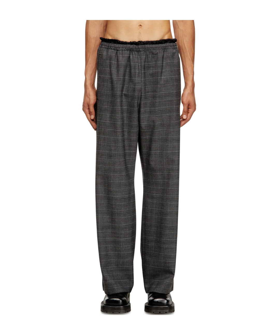 Diesel Elasticated-waist Checked Trousers In Gray