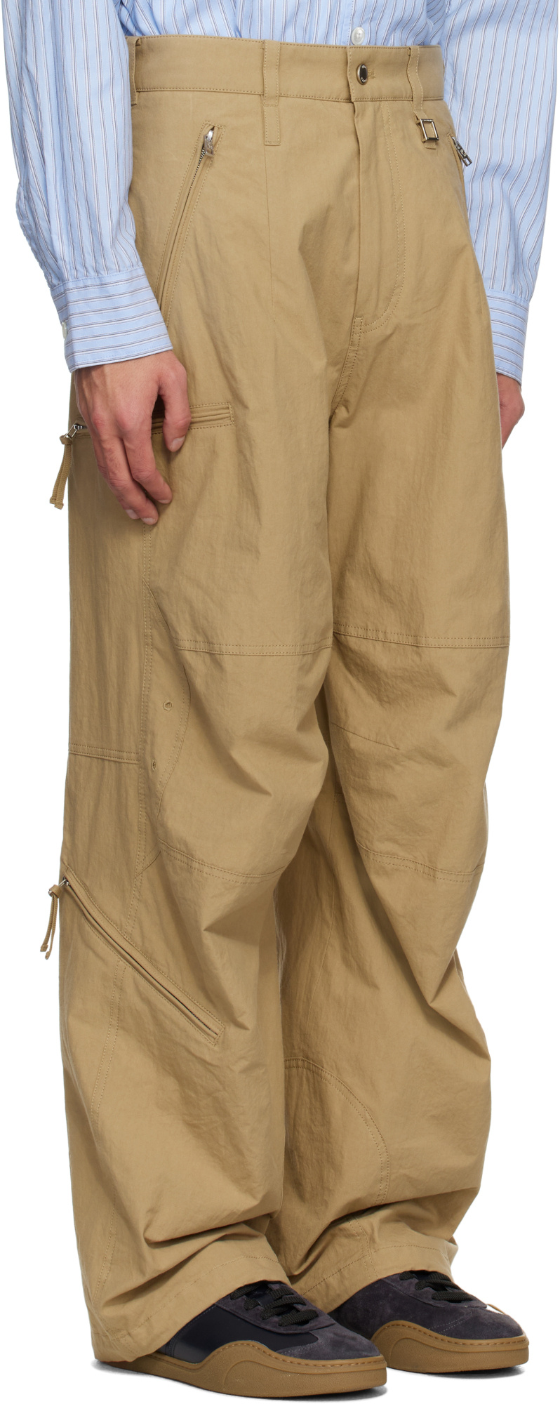 Wooyoungmi Beige Cotton Parachute Trousers In Camel