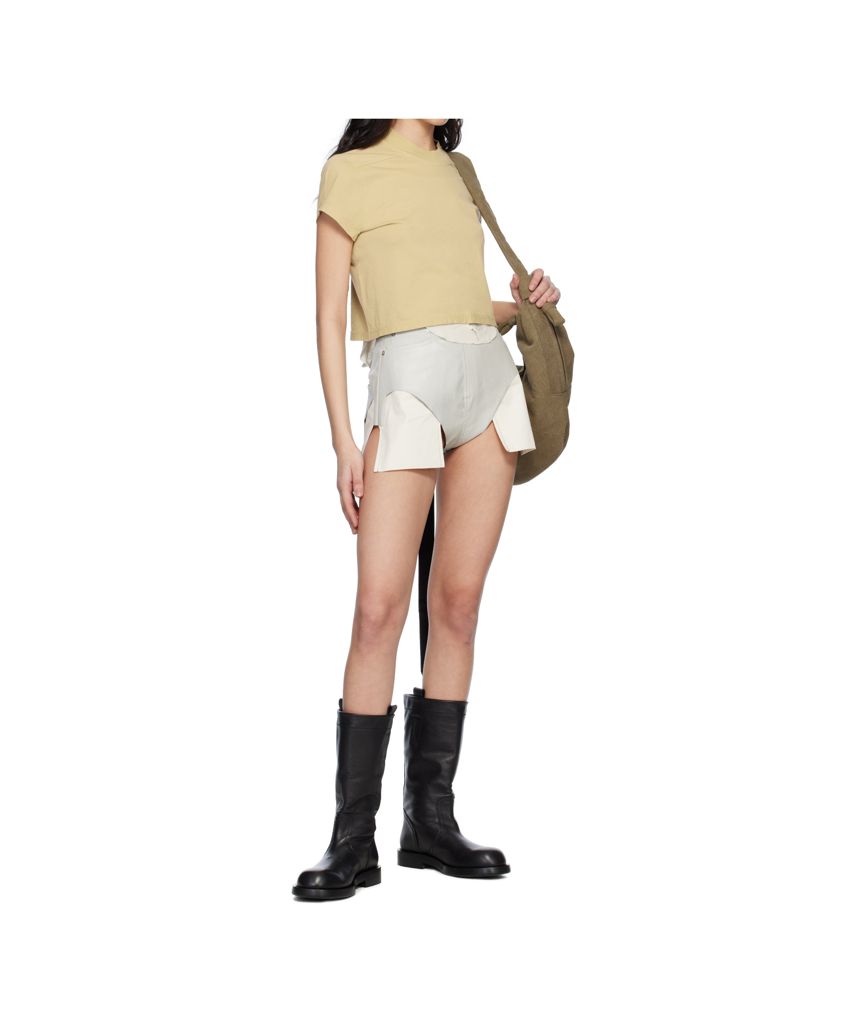 Rick Owens Drkshdw Beige Hollywood Cropped Small Level T-shirt In Parchment