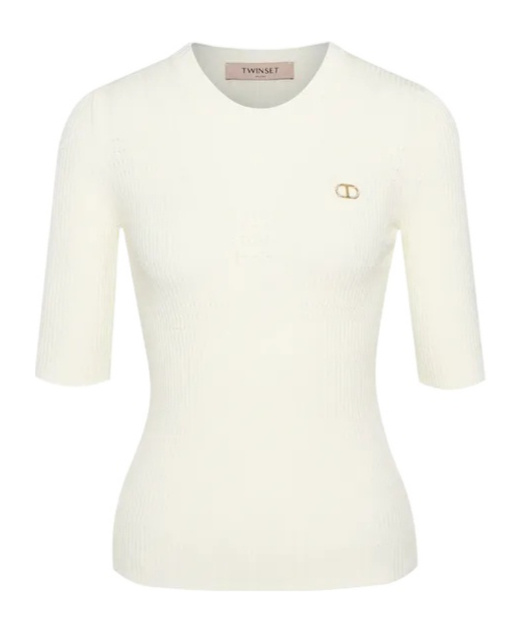 Twinset Ribbed Knitted Sweater In White