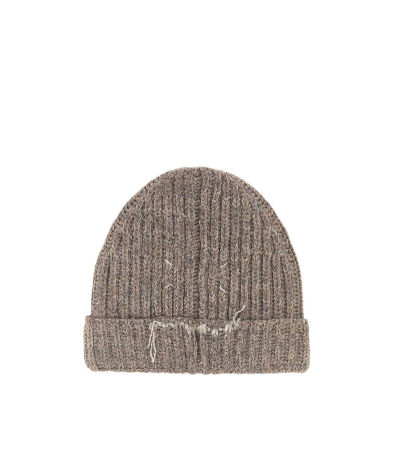 Maison Margiela Virgin Wool Blend Distressed Beanie Hat In Brown