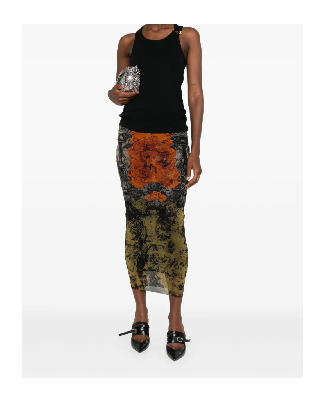 Jean Paul Gaultier Printed Mesh Midi Skirt
