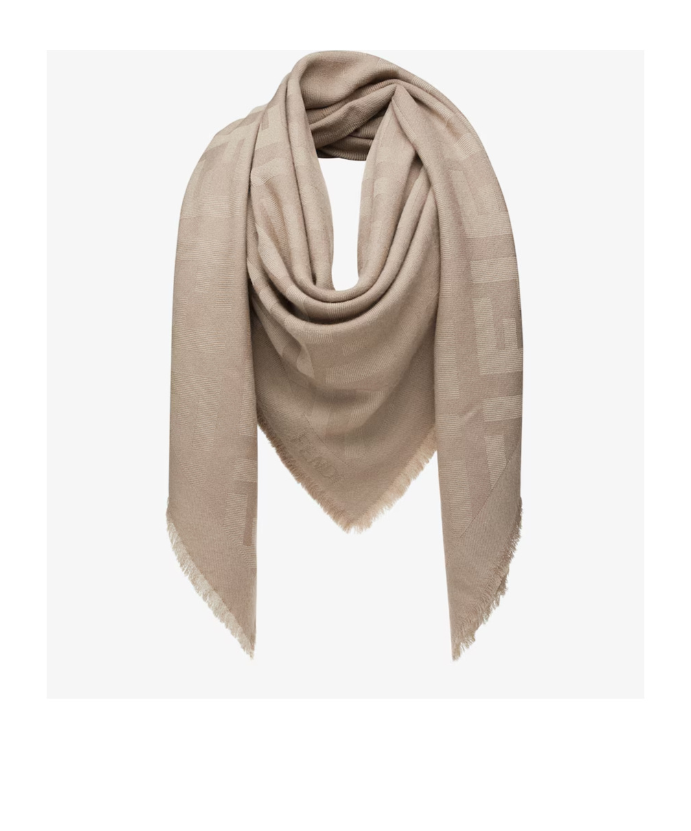 Fendi Ff Monogram Frayed Edge Scarf In Nude