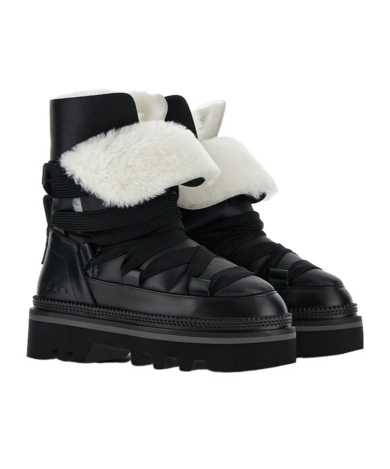 Hogan Faux-fur Trim Ankle Boots In Black