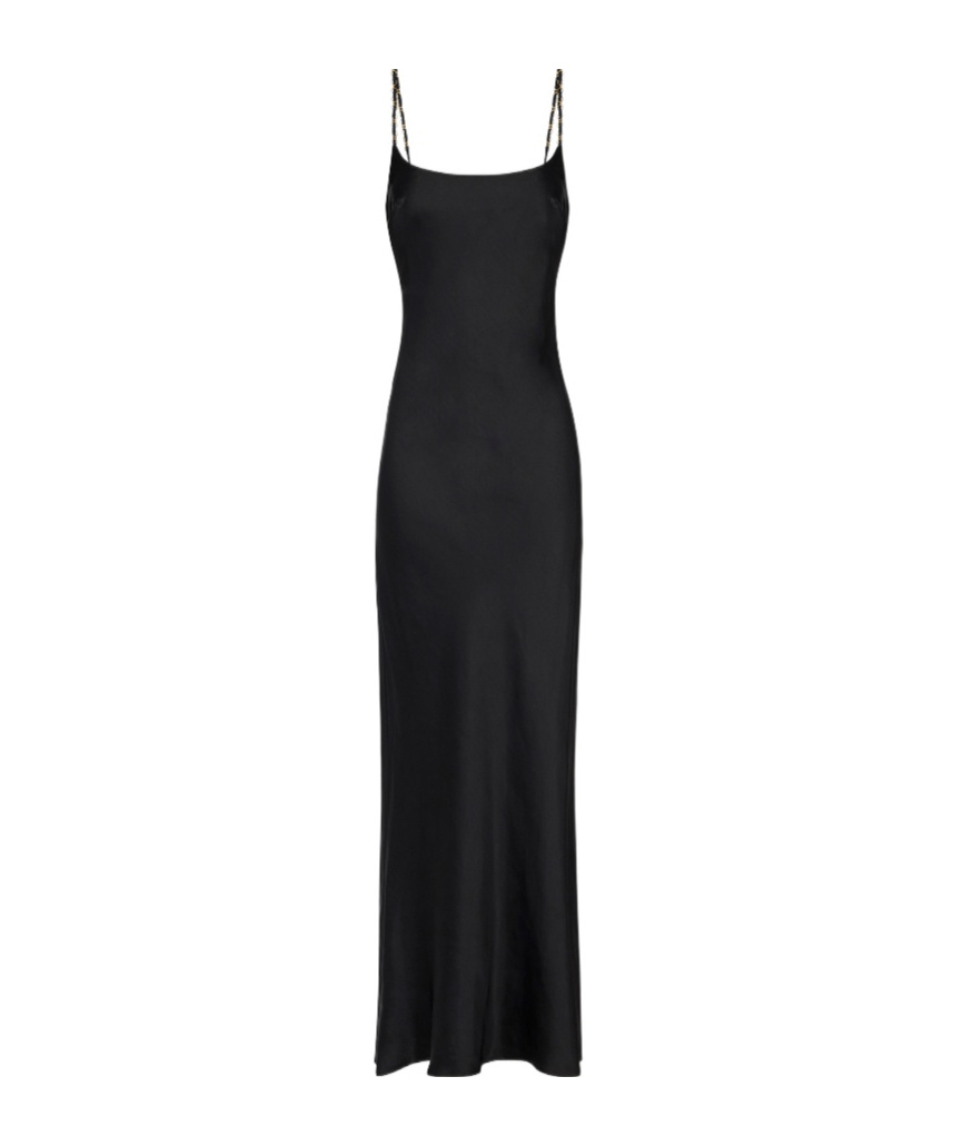 Elisabetta Franchi Red Carpet Dress In Satin Fabric With Jewel Details In Black