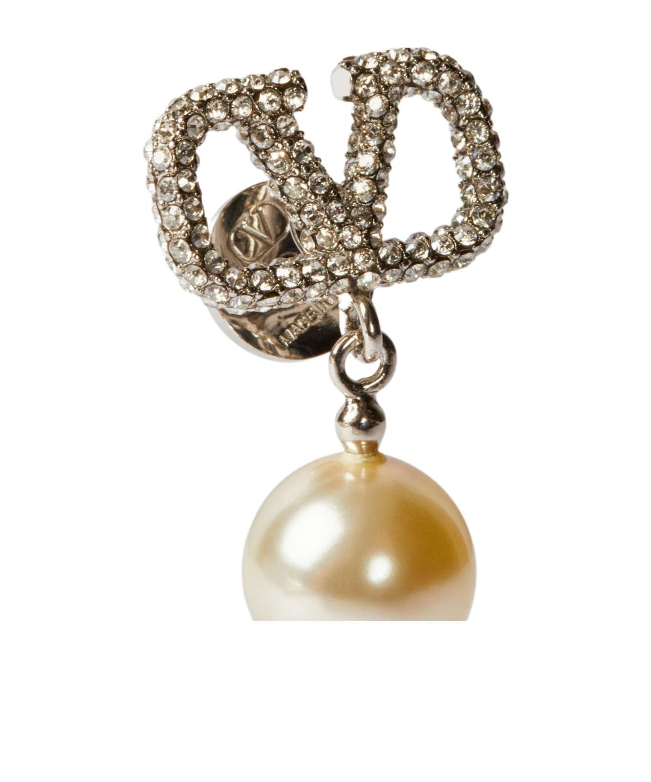 Valentino Vlogo Signature Metal Earrings With Crystals And Pearls In Swarovski Crystal In Metallic
