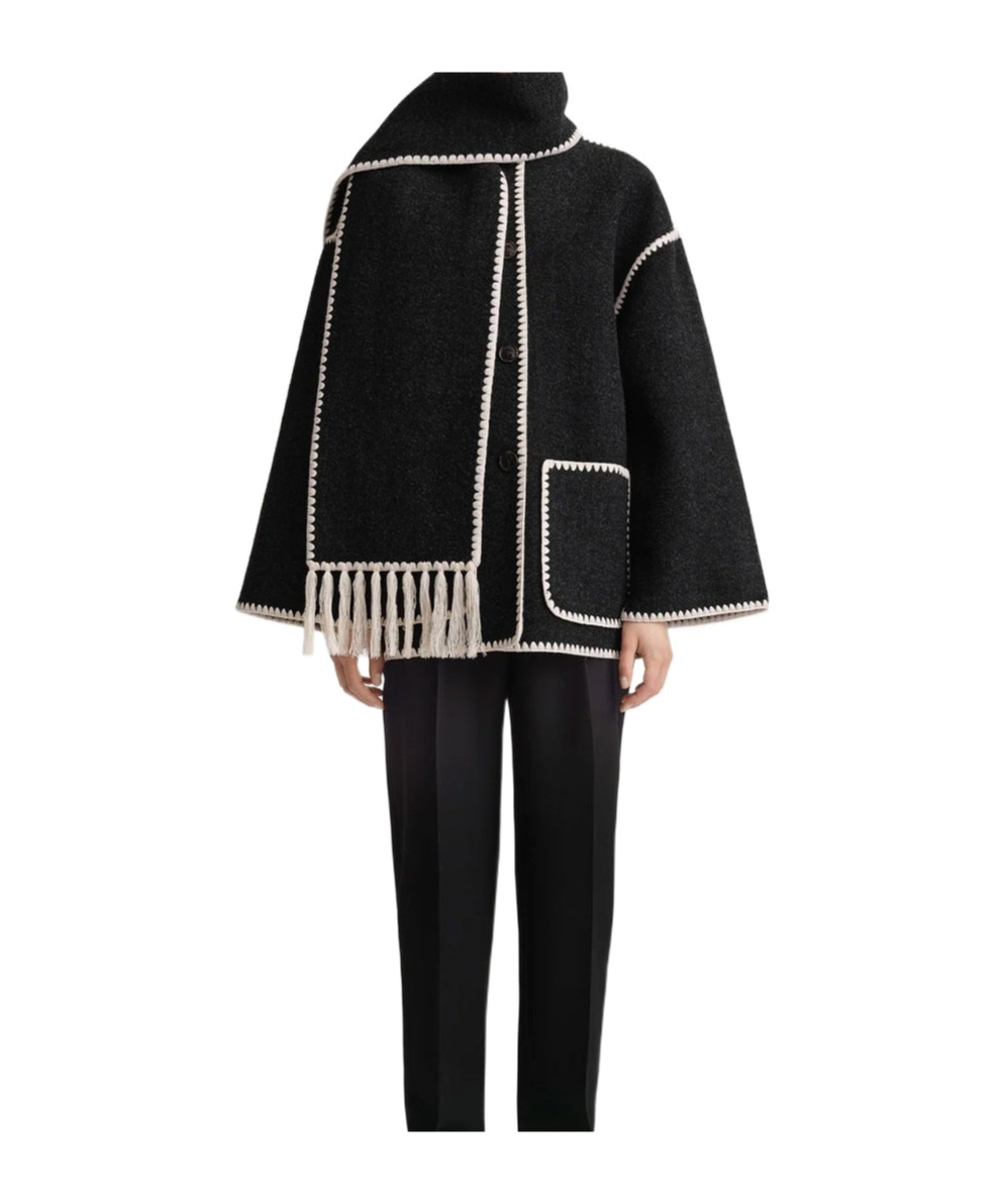 Shop Totême Buttoned Whipstitch-trim Scarf Jacket In Black