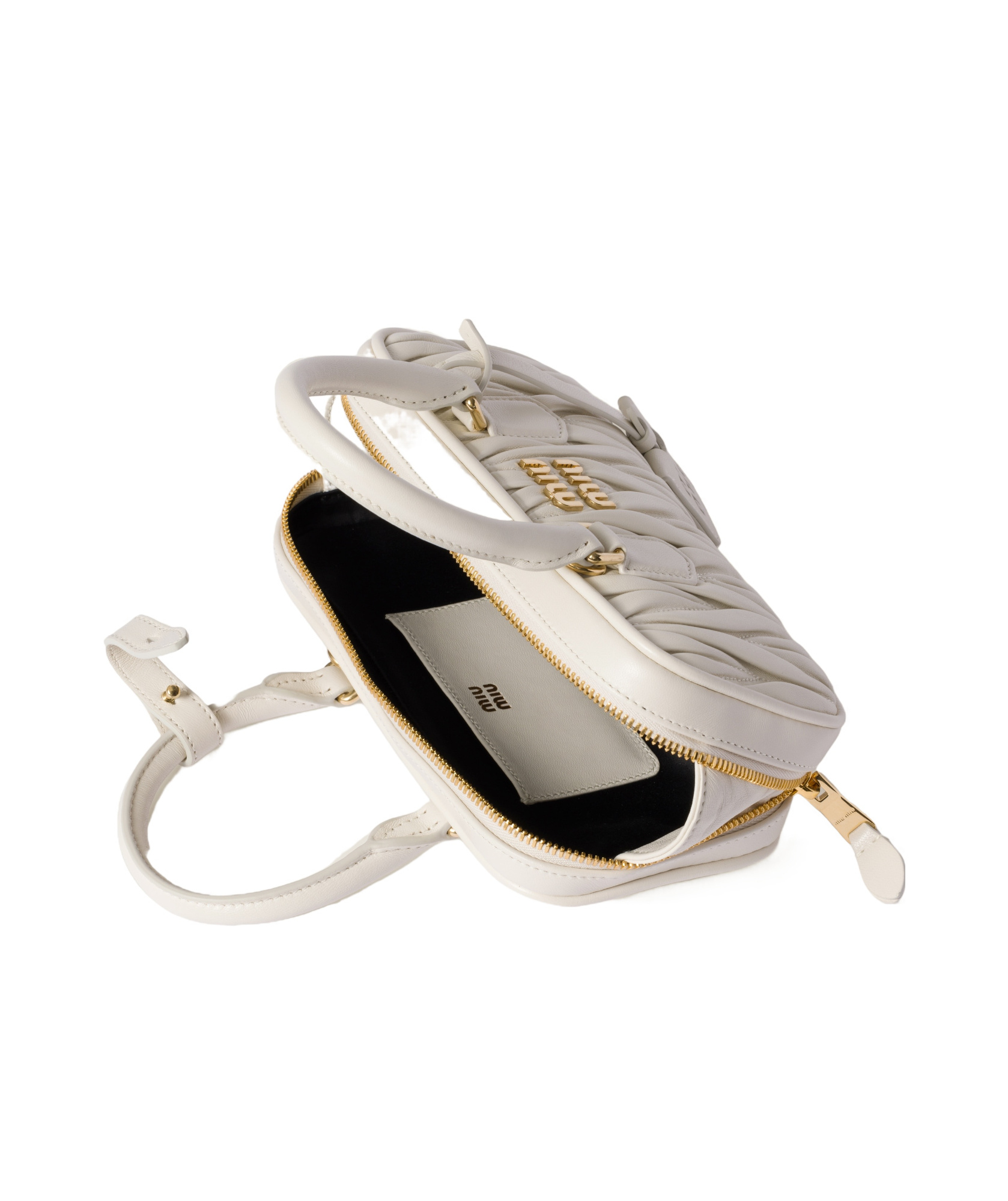 Miu Miu Zip Quilted Leather Top-handle Bag In White