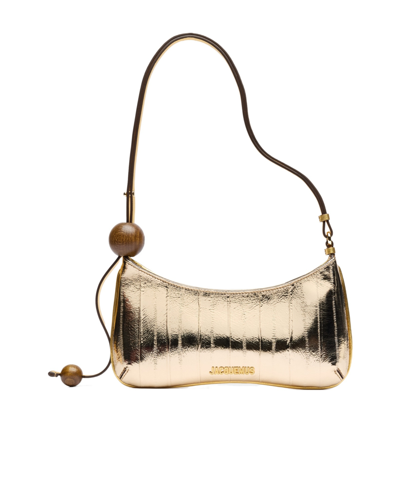 Jacquemus The Bisou Perle Mirrored Leather Shoulder Bag In Nude