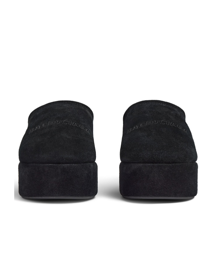 Balenciaga Suede Mules With Rounded Toe And Elevated Platform Sole In Black