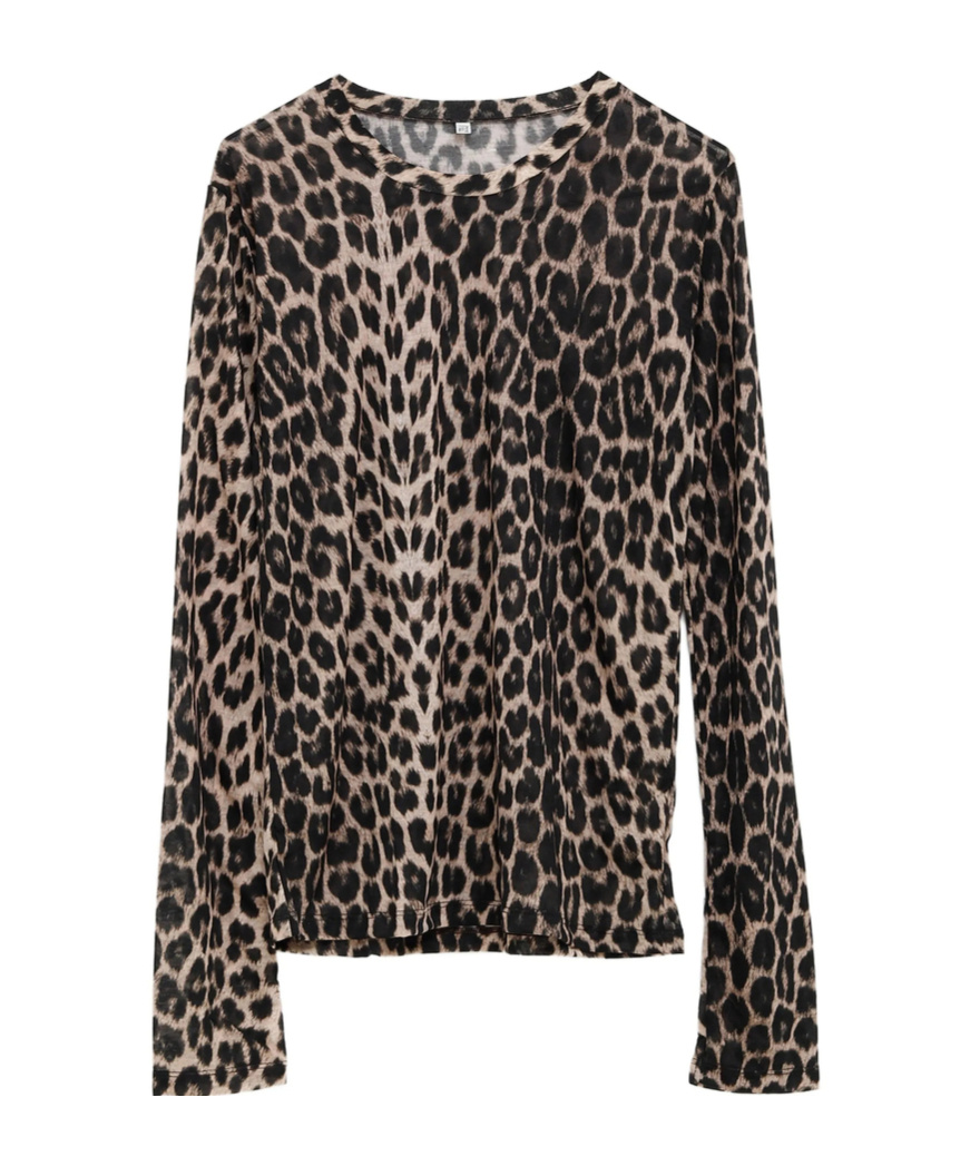 Baserange Leopard-print Bell-sleeve T-shirt In Brown