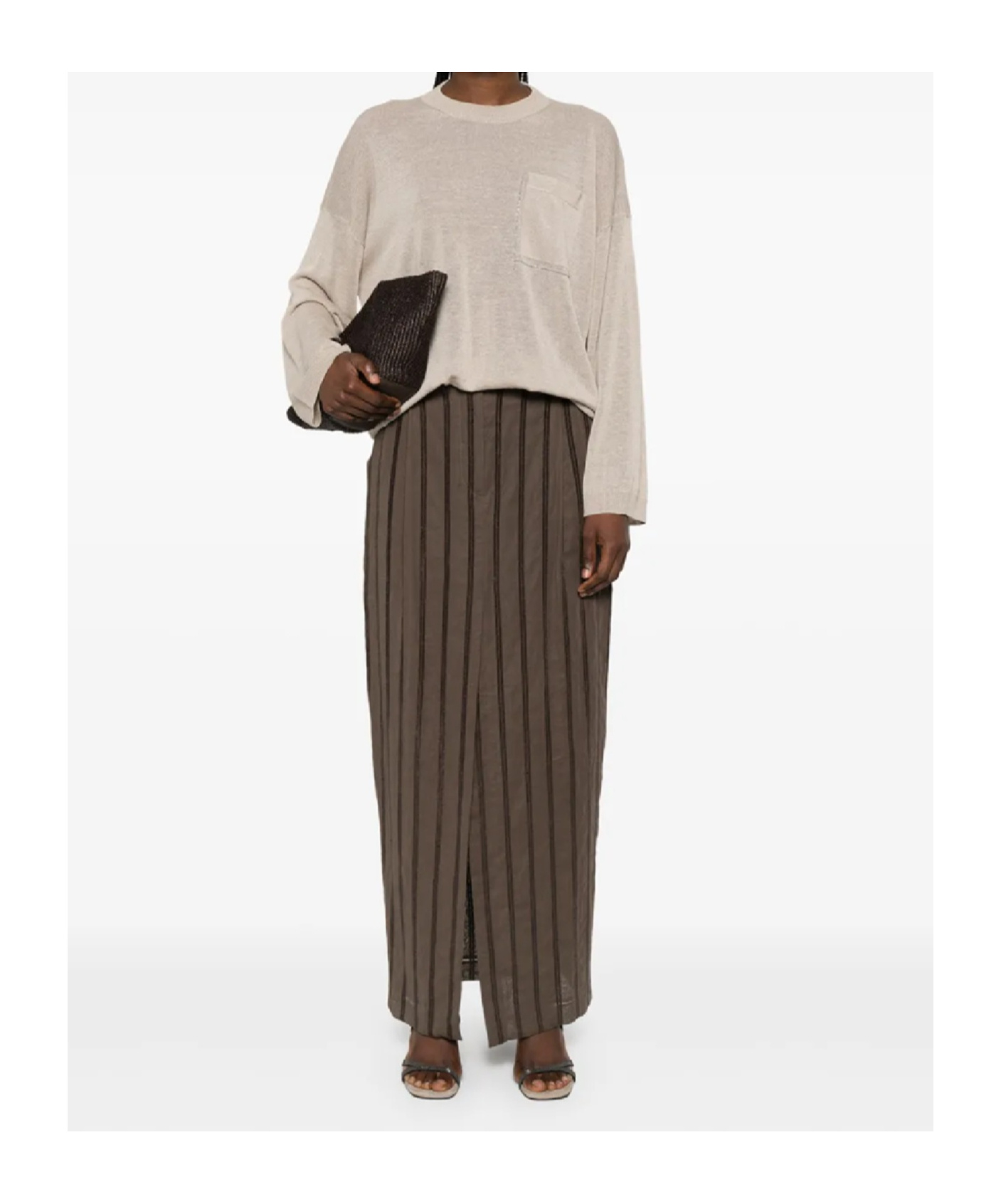 Brunello Cucinelli Long-sleeved Top With Relaxed Fit In Nude