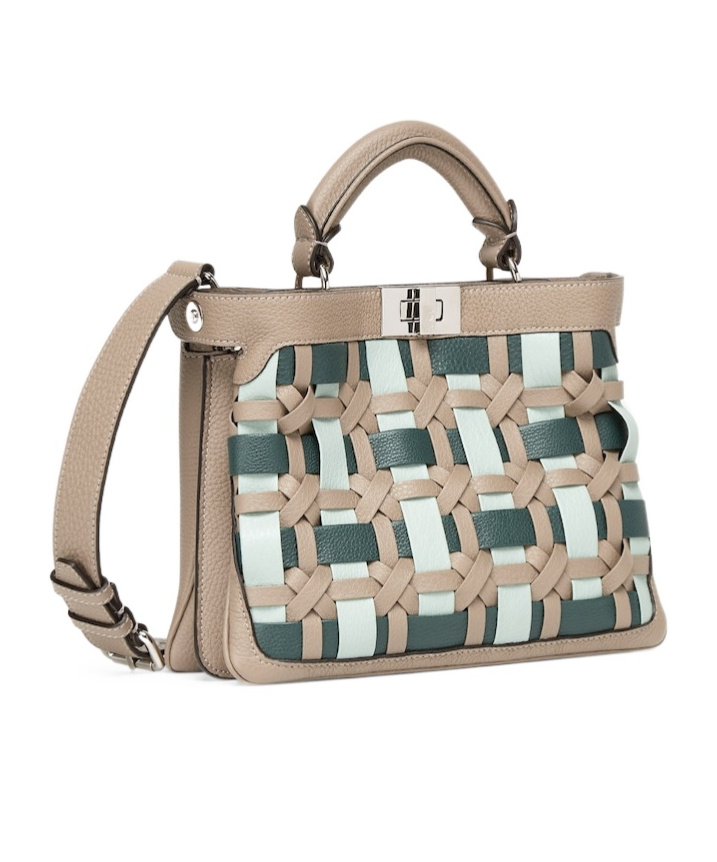 Fendi Peekaboo Soft Small Multicolour Interlaced Leather Bag In Nude
