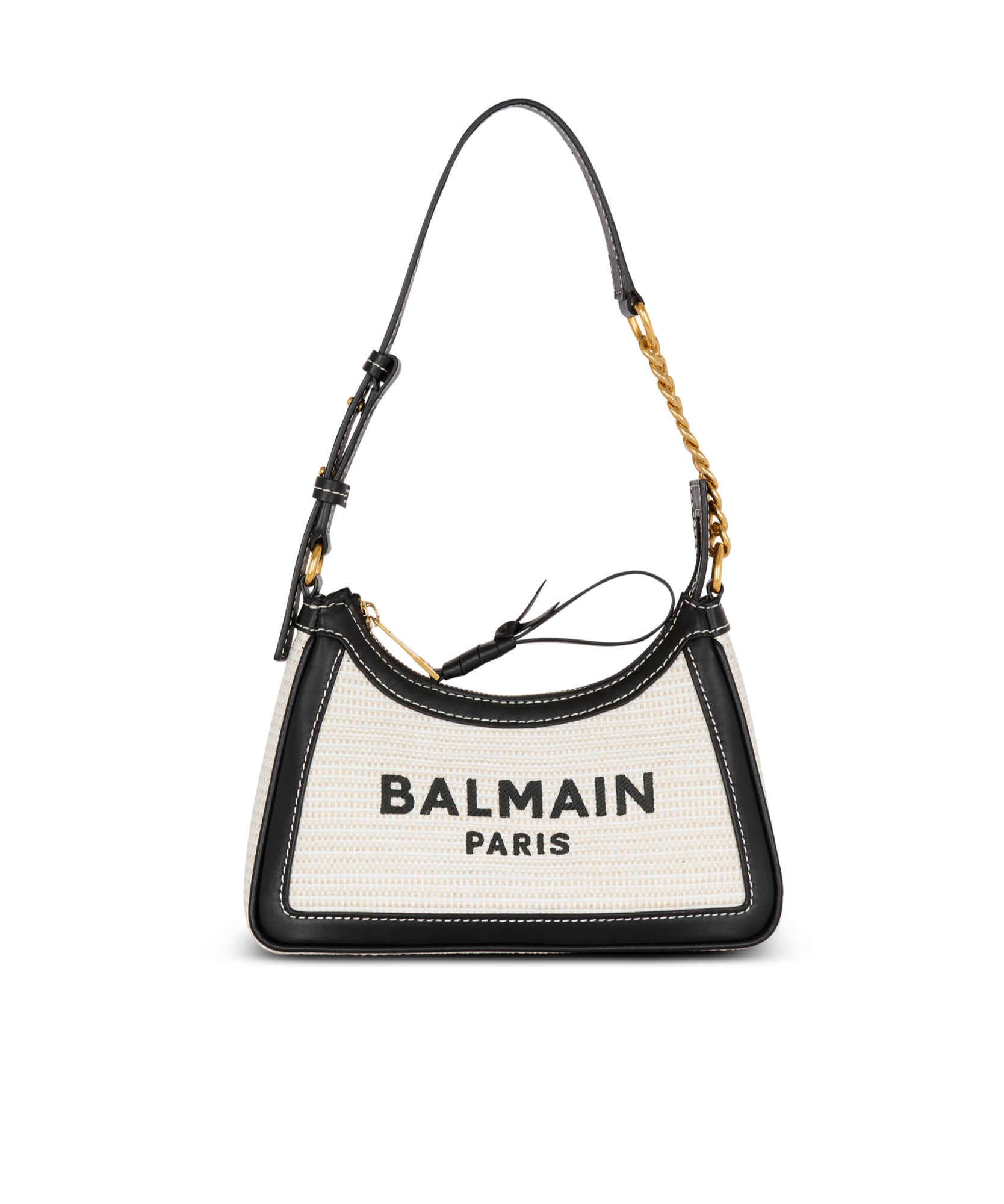 Balmain B-army Shoulder Bag In Raffia And Leather In Black