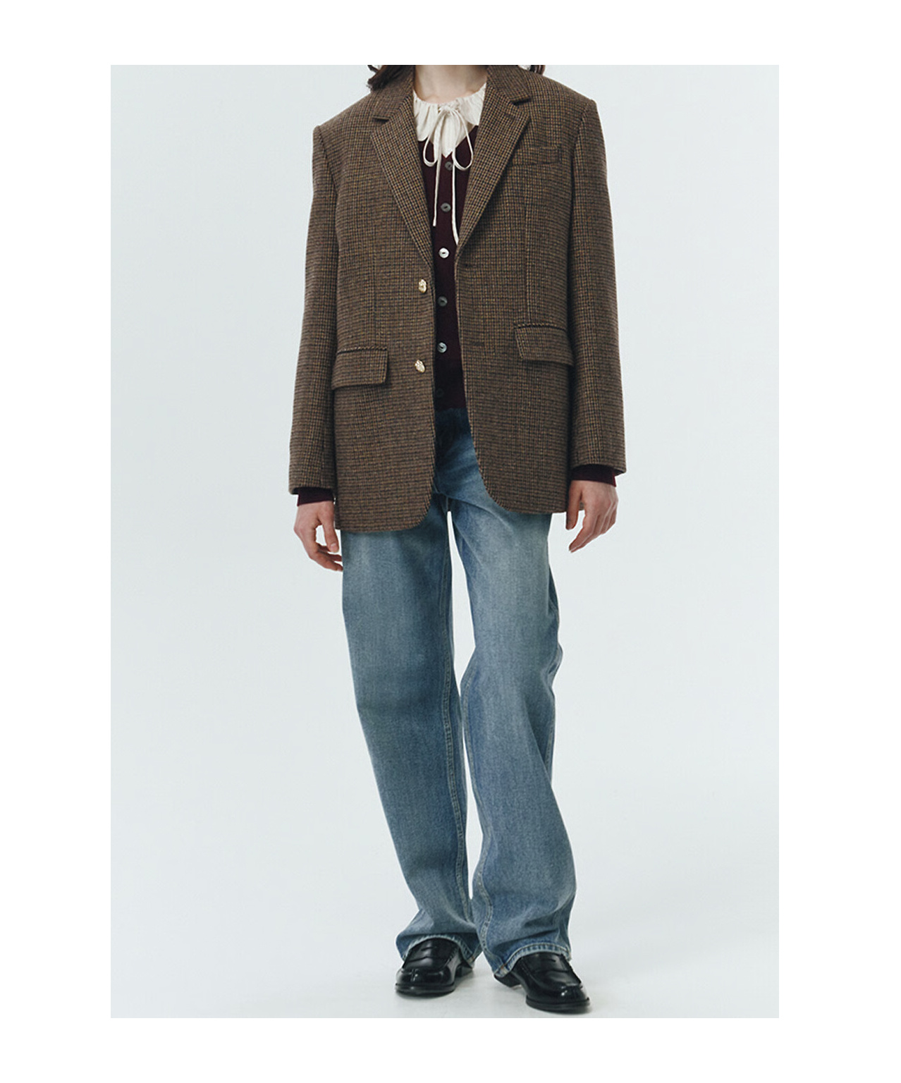 Dunst Brown Single-breasted Jacket With All-over Check Motif In Wool Woman In Brown
