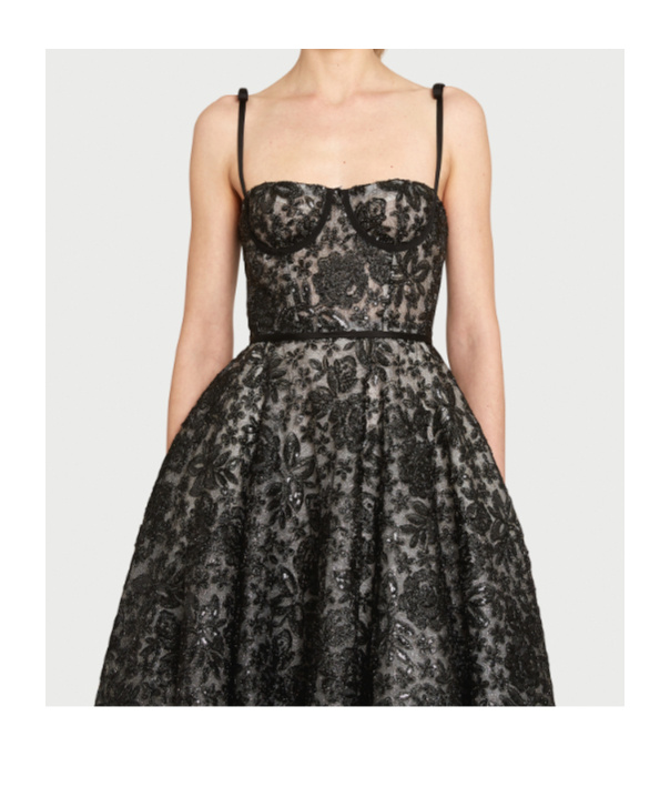 Giambattista Valli Sequin Floral Embroidered Corset Dress In Black