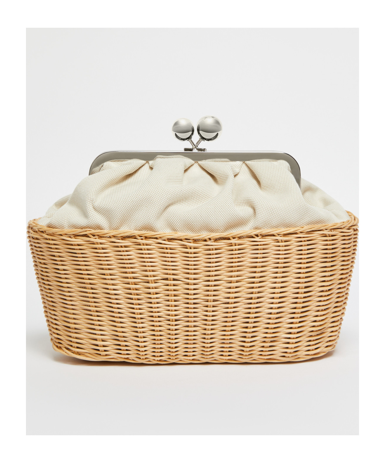 WEEKEND MAX MARA MEDIUM PASTICCINO CANVAS AND RATTAN BAG