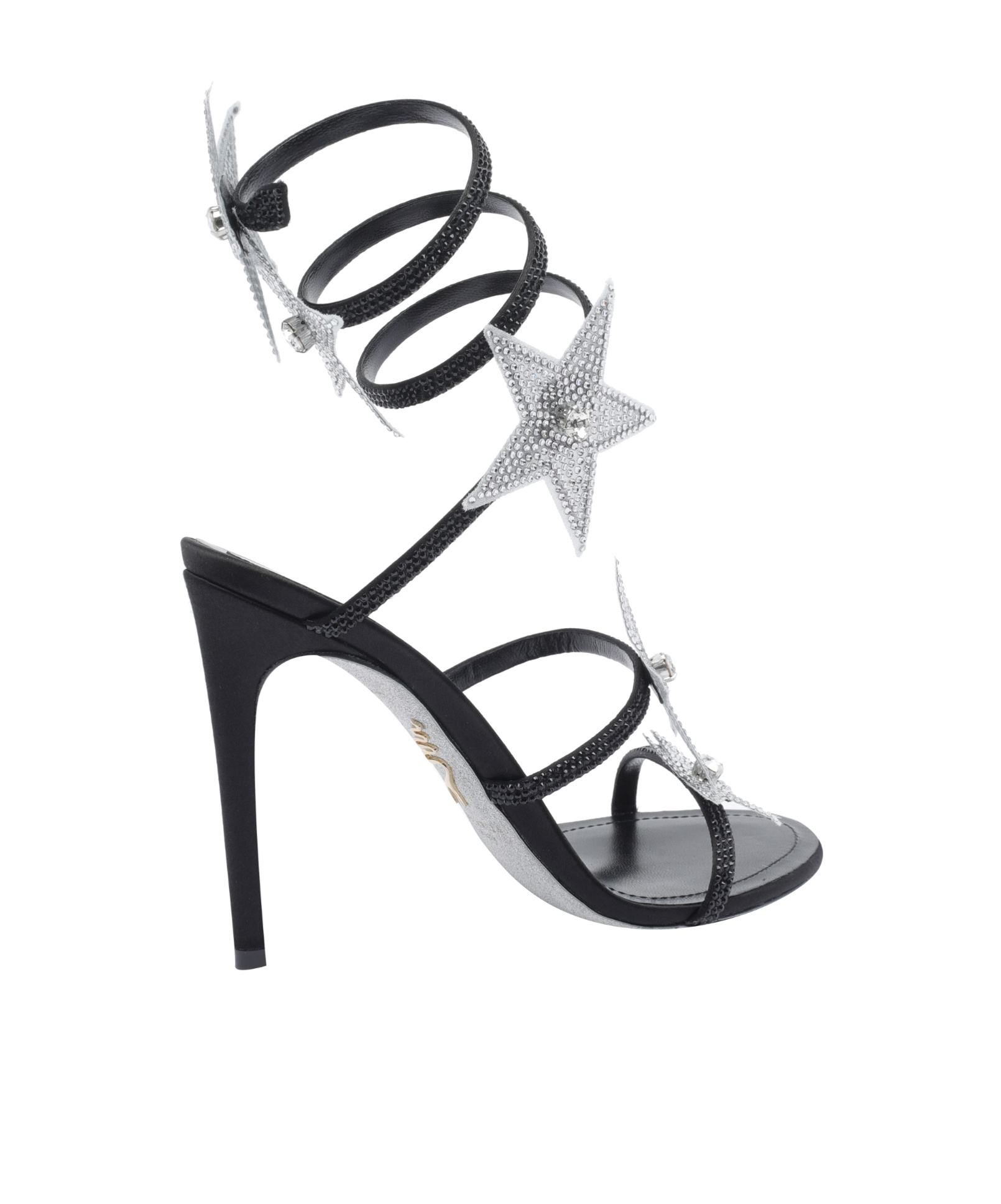 René Caovilla Round Toe High Heel Sandals In Black