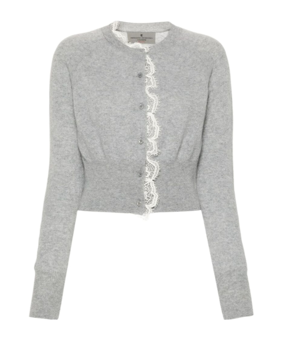 Ermanno Scervino Lace-trim Cashmere Cardigan In Gray