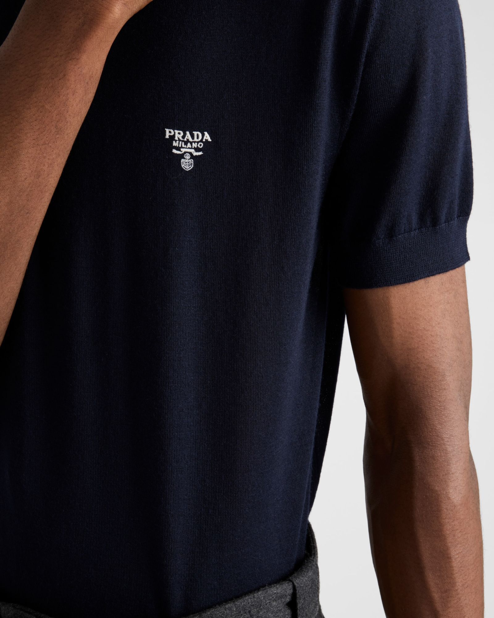 Prada Midnight Blue Cashmere Polo Shirt In Black