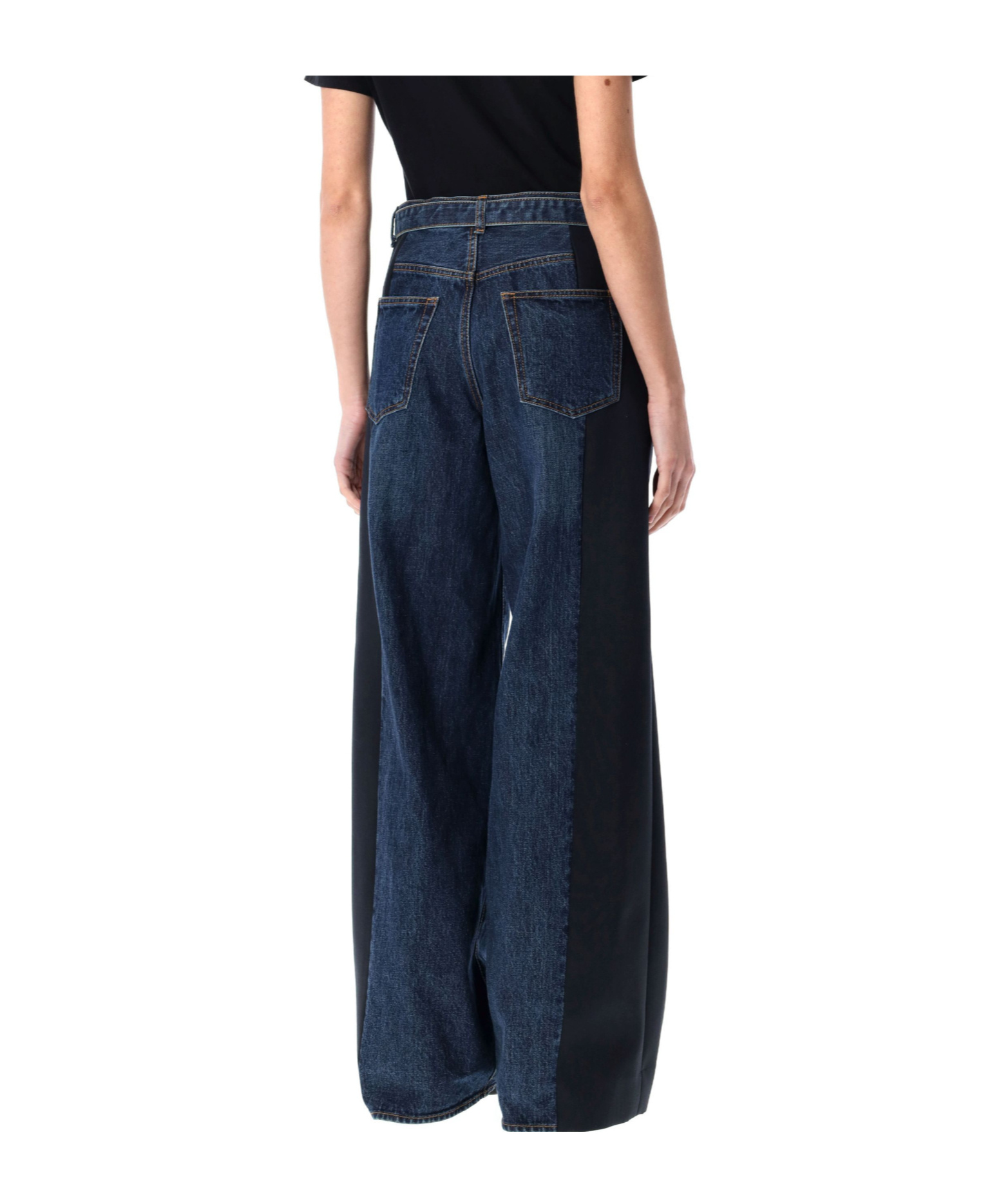 Sacai Denim Suiting Wide Leg Belted Pants In Blue