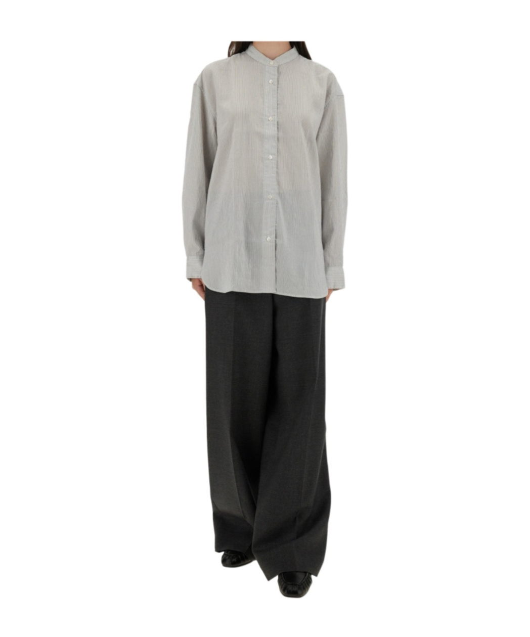 Studio Nicholson Striped Long Sleeve Top With Curved Hem In Gray