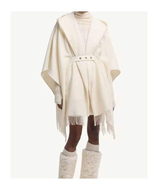Moncler Belted Wool Cape In White