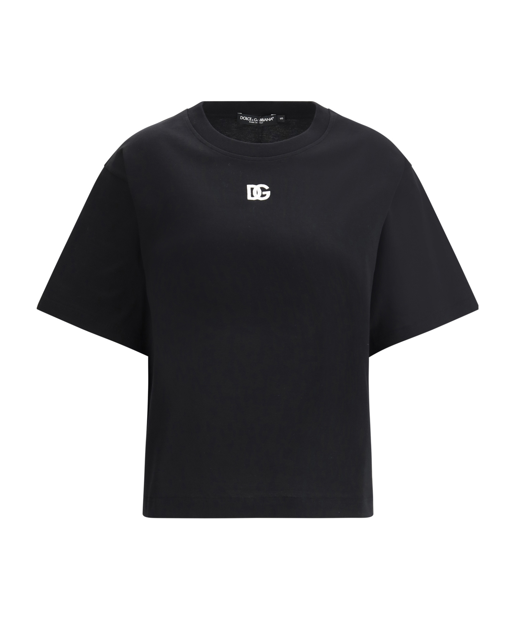 Dolce & Gabbana Black T-shirt With Logo Decorated With Crystals On The Front In Black