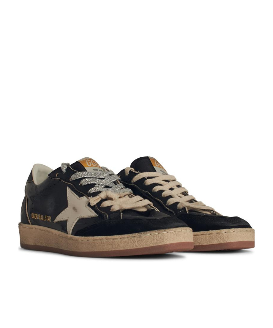 Golden Goose Ballstar Mixed Leather Low-top Sneakers In Black