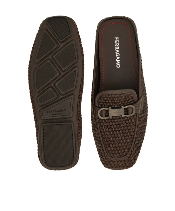Ferragamo Mule With Gancini Ornament In Brown
