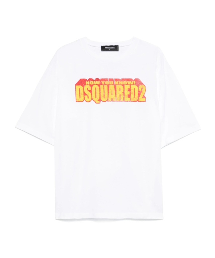 Dsquared2 Crew Neck Cracked Effect Graphic Print In White