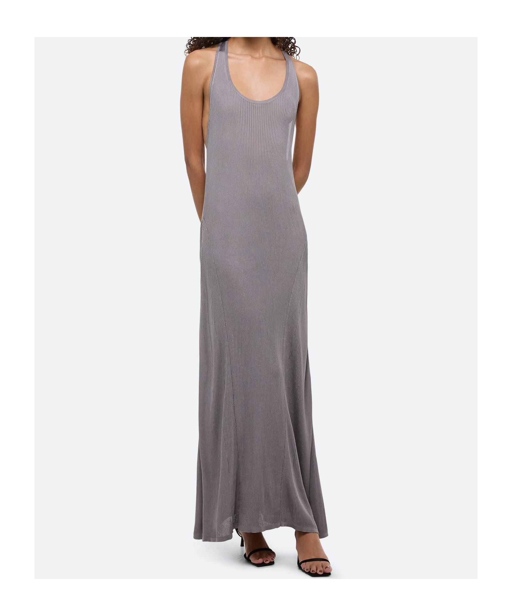 Helmut Lang Round Neck Sleeveless Dress In Gray