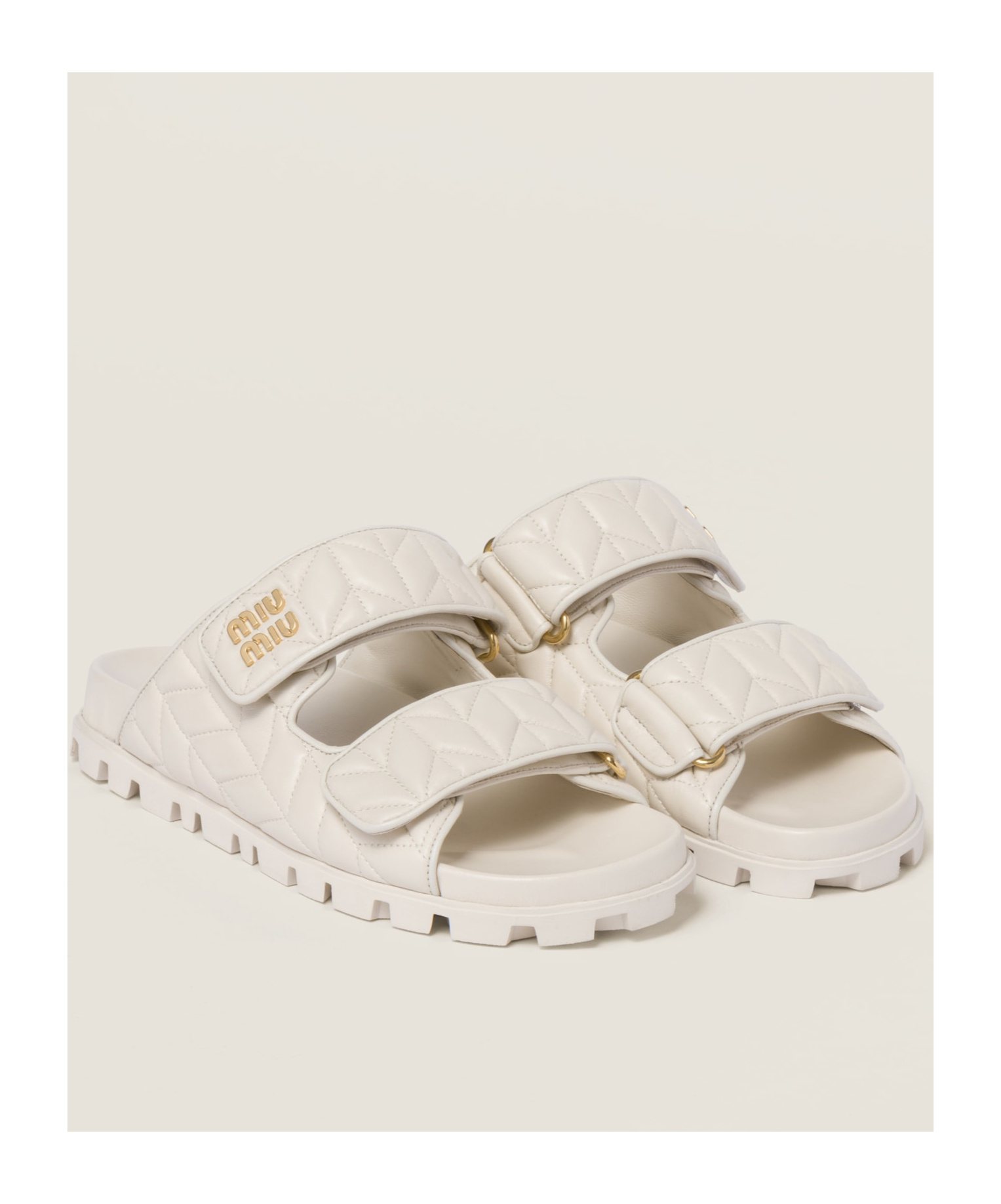 Miu Miu Nappa Leather Slippers Flat Sole In White