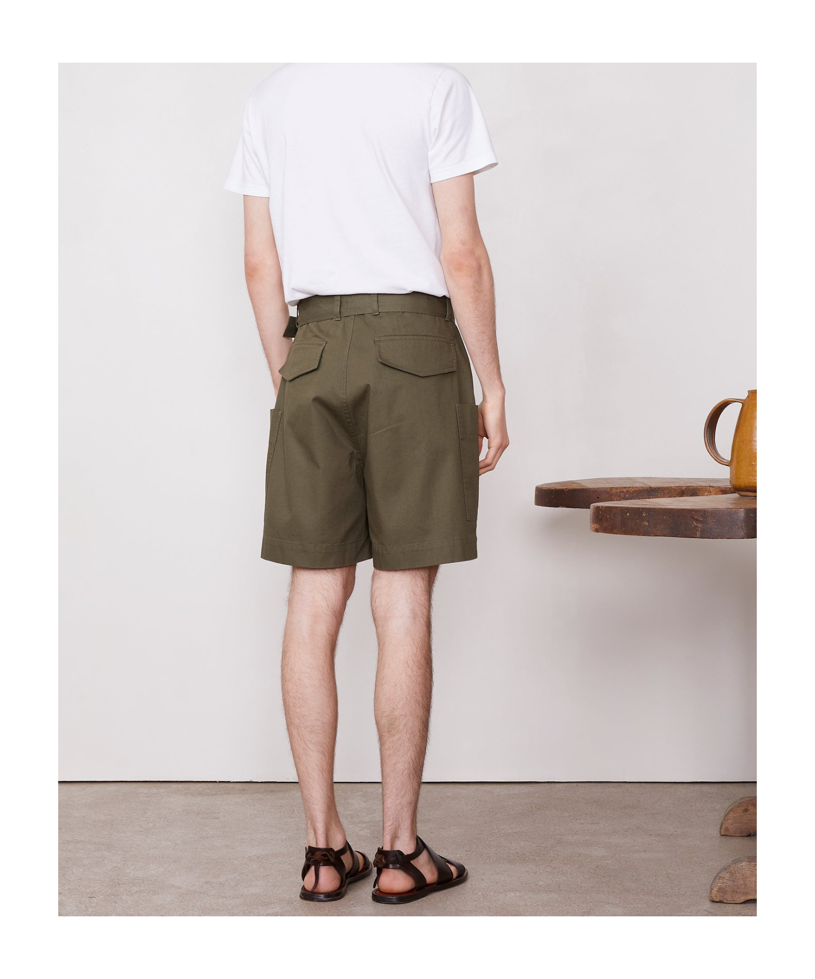 Officine Generale Daryl Belted Bermuda Shorts In Olive Night